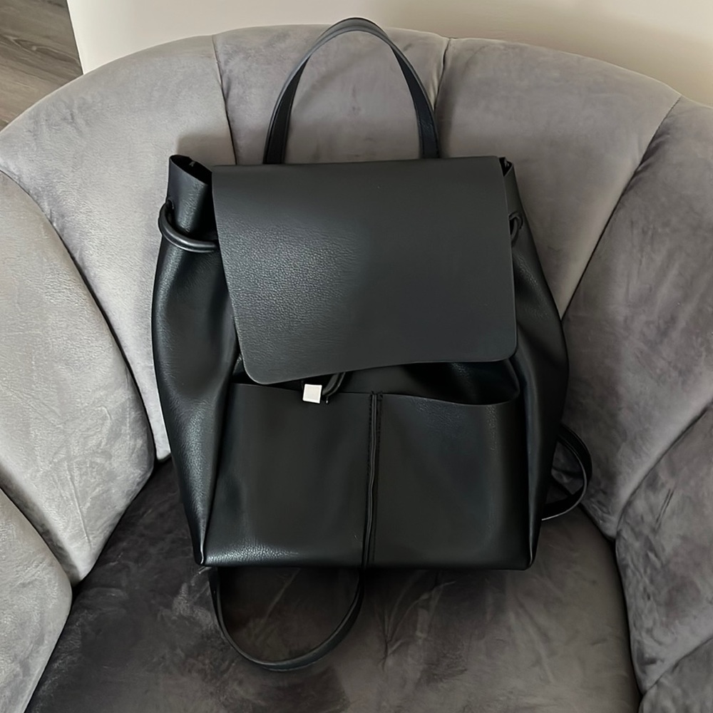 Zara Basic Collection Faux Leather Drawstring magnetic lock “mini” backpack